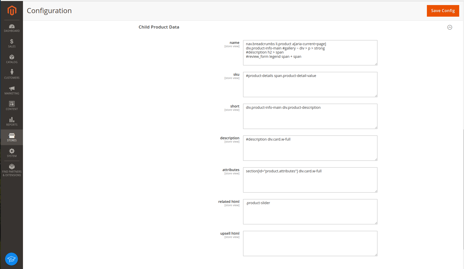 Configuration of the Child Product Data Module
