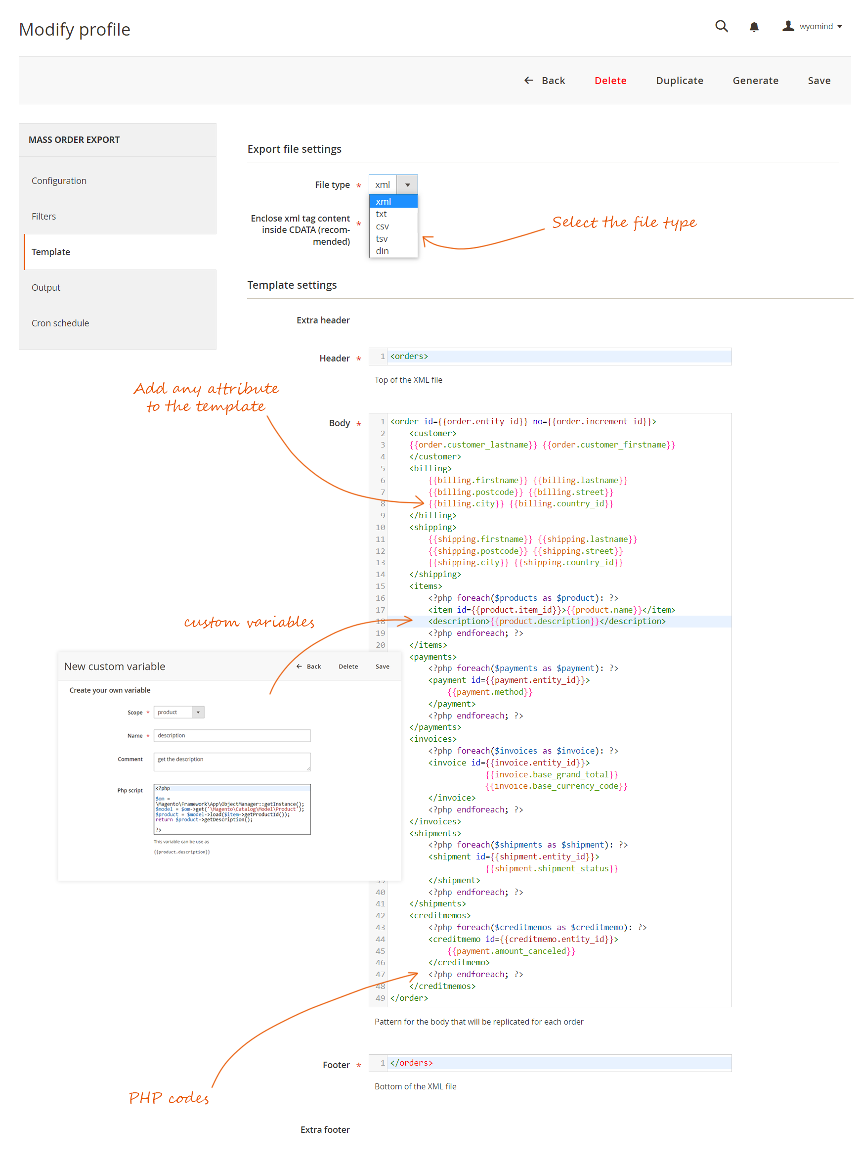 Wyomind Order Export Example