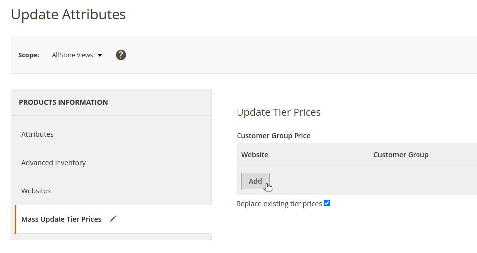 Configure Rules Form For Mass Tier Update